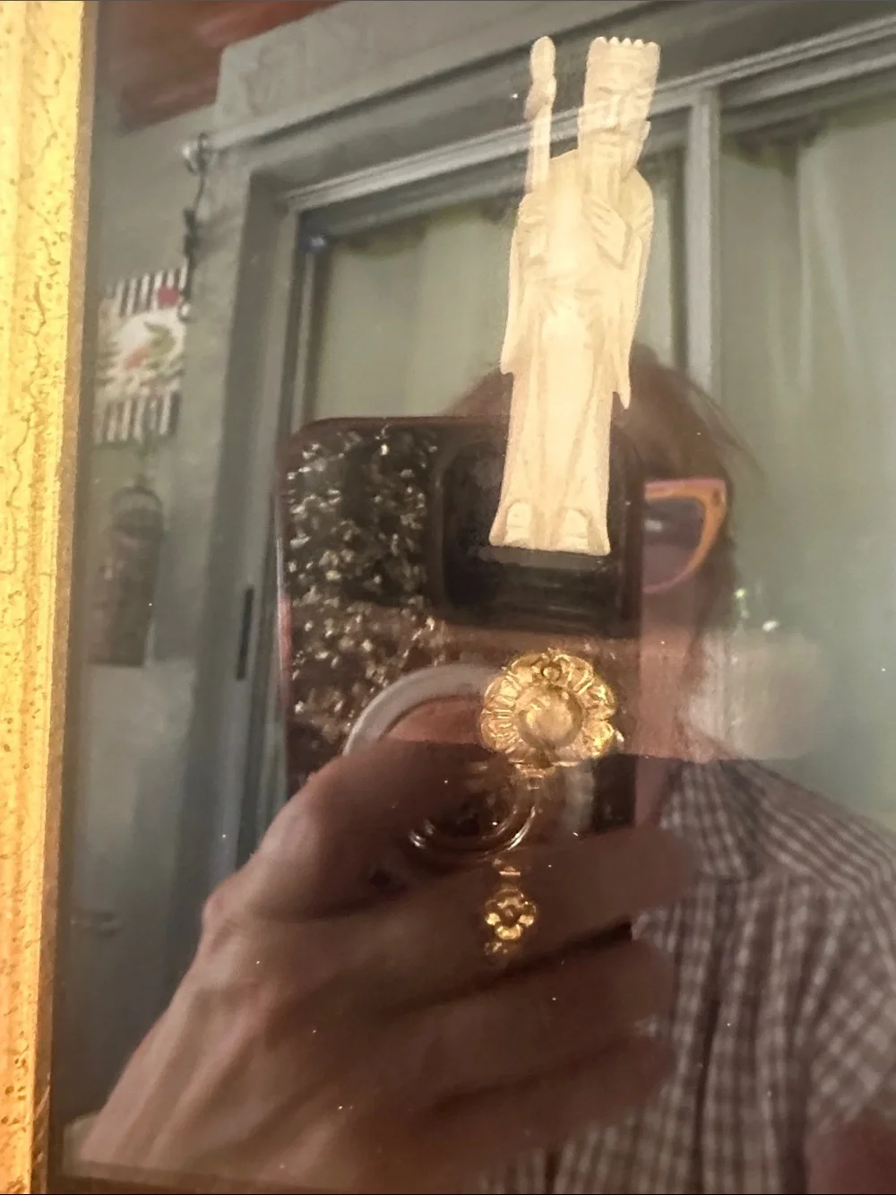 Gold Framed Wall Art Pair with Ivory Statues